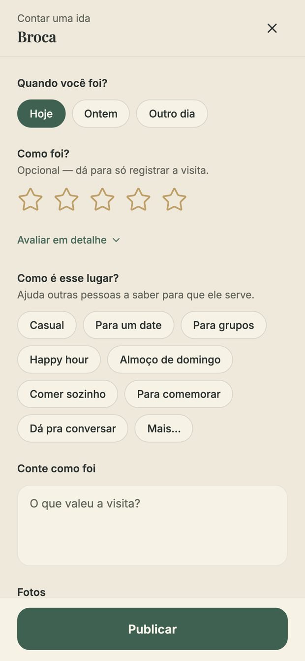 A tela de registrar uma visita